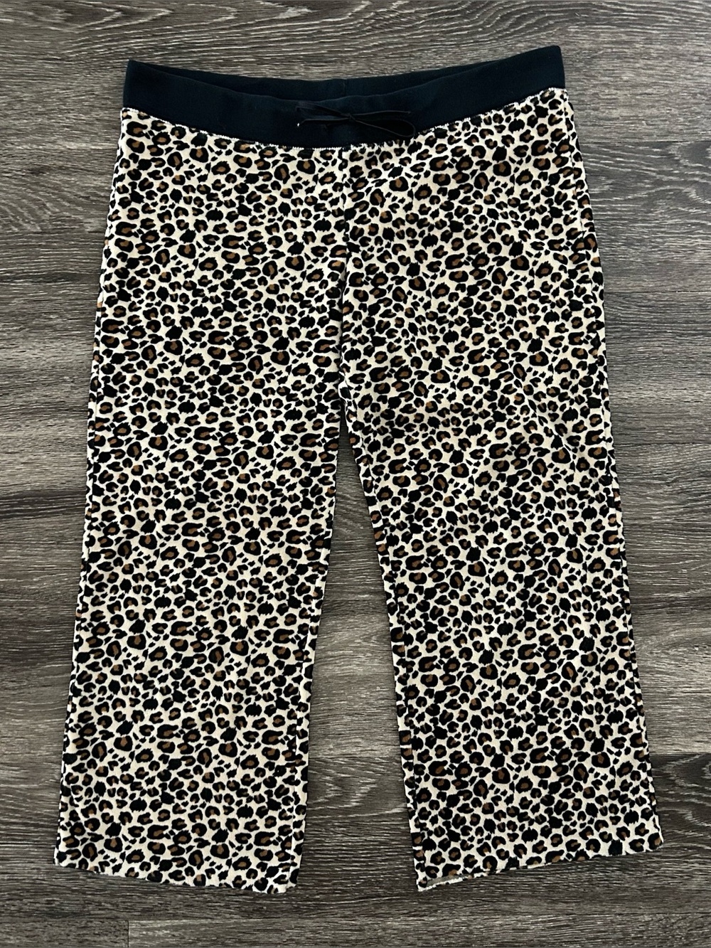 Vtg Y2K 90s Old Navy Leopard Velour Cropped Capri Pants Sz M Lounge Animal Print